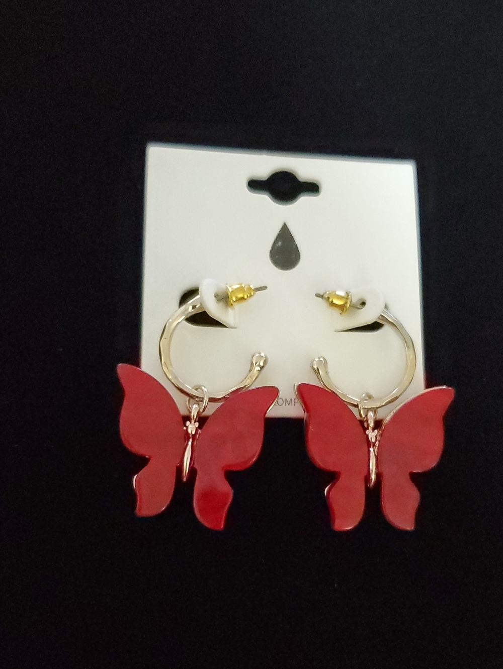 Hoop Earrings with Red Butterfly Charms
